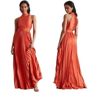 IEENA by Mac Duggal 26992 Pleated Halter Gown NWT Size 10 Coral Formal Dress